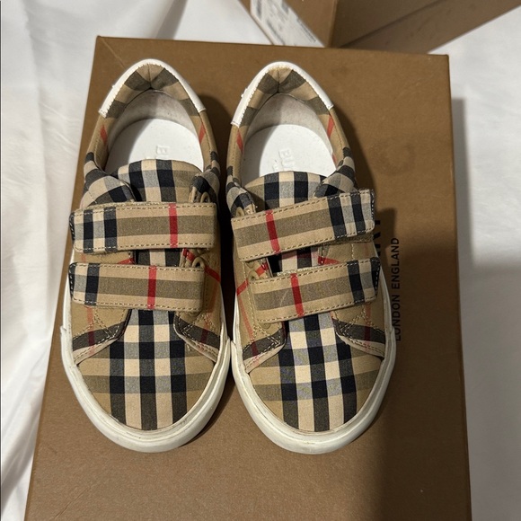 Burberry Kids Beige and Red Check Sneakers